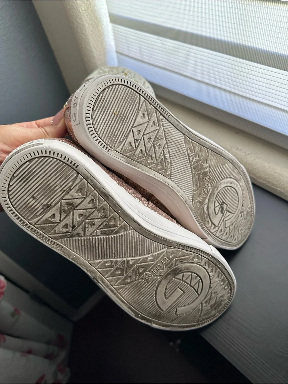 G by Guess Metallic Rose Gold Quilted Lace-Up Sneakers